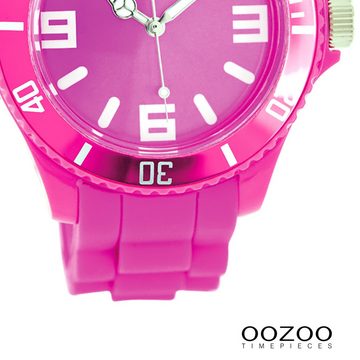 OOZOO Quarzuhr Oozoo Unisex Armbanduhr Vintage Series, Damen, Herrenuhr rund, groß (ca. 43mm) Silikonarmband pink