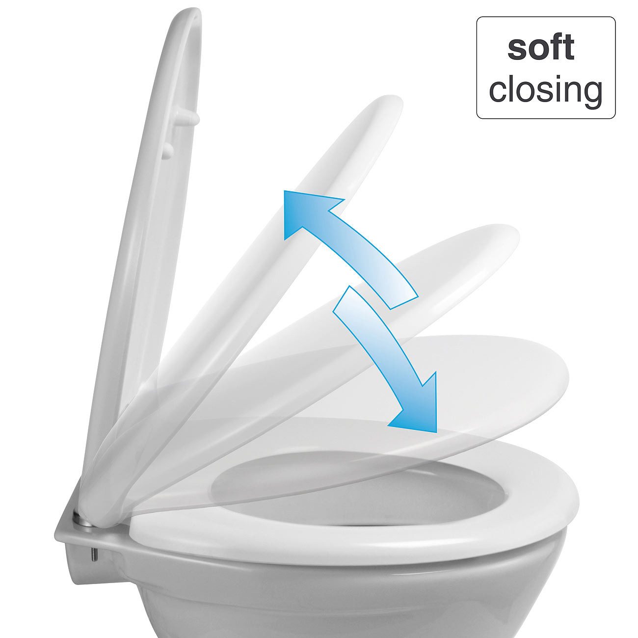 Sanit-Plast WC-Deckel-Scharnier WC-Deckel mit Absenkautomatik Weiß, 41,5 x 37 cm Oval, Quick-Release, Minimaler Lochabstand: 7 cm, Maximaler Lochabstand: 15,5 cm