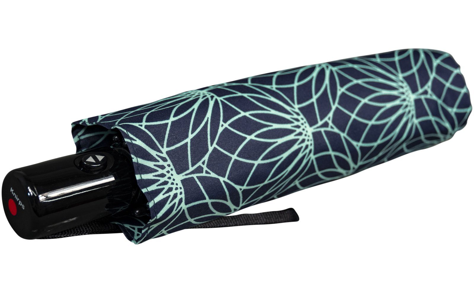 Knirps® mit leichter, UV-Schutz mit Renature Auf-Zu-Automatik, Taschenregenschirm green - schwarz-türkis Linien Schirm kompakter