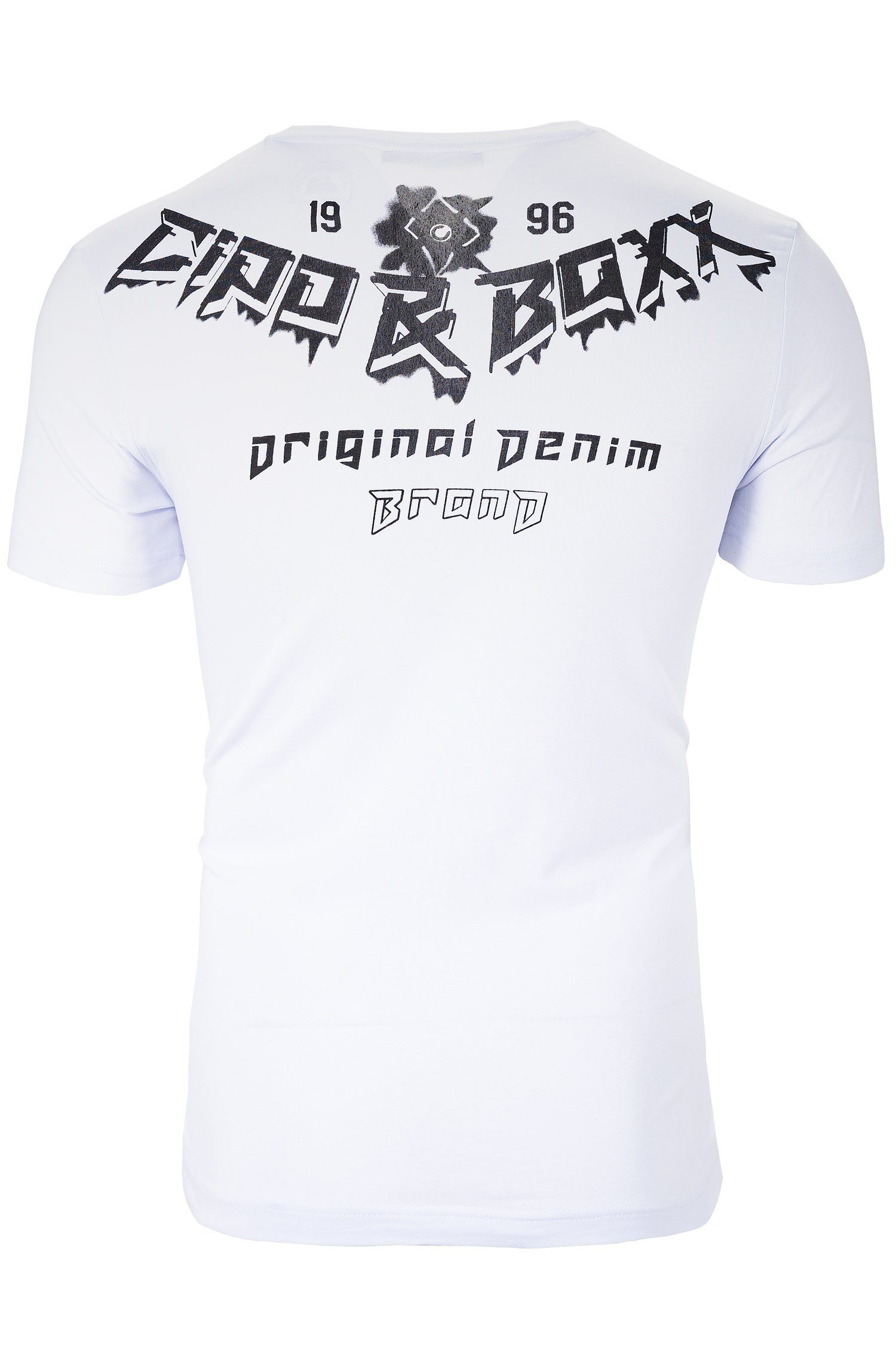 (1-tlg) BA-CT743 & mit Print-Shirt T-Shirt Cipo Baxx Hochwertigem Kurzarm weiß Cooles Print Ritter