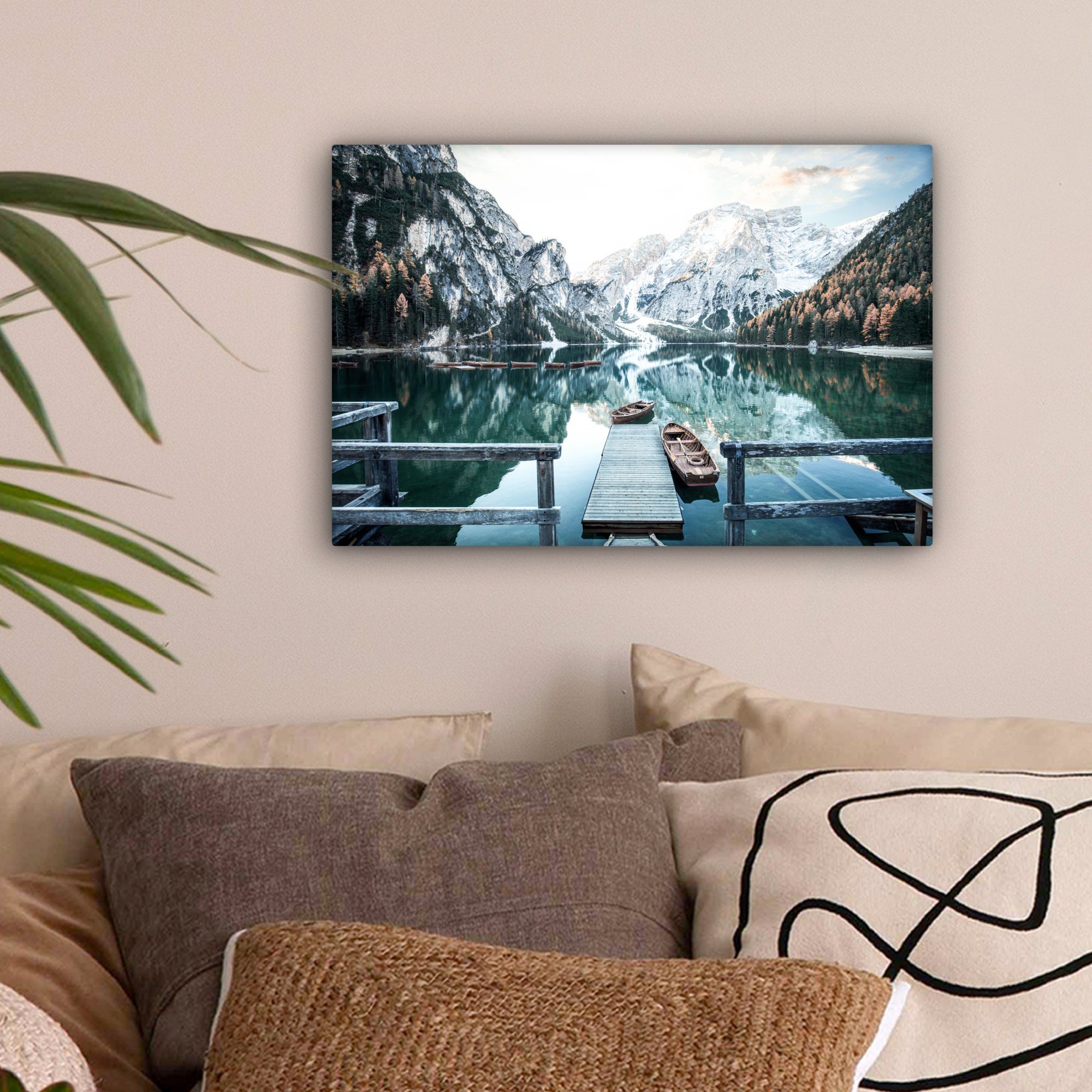 OneMillionCanvasses® Leinwandbild Natur - Berge - Schnee - Wald - Boot, Fot günstig online kaufen
