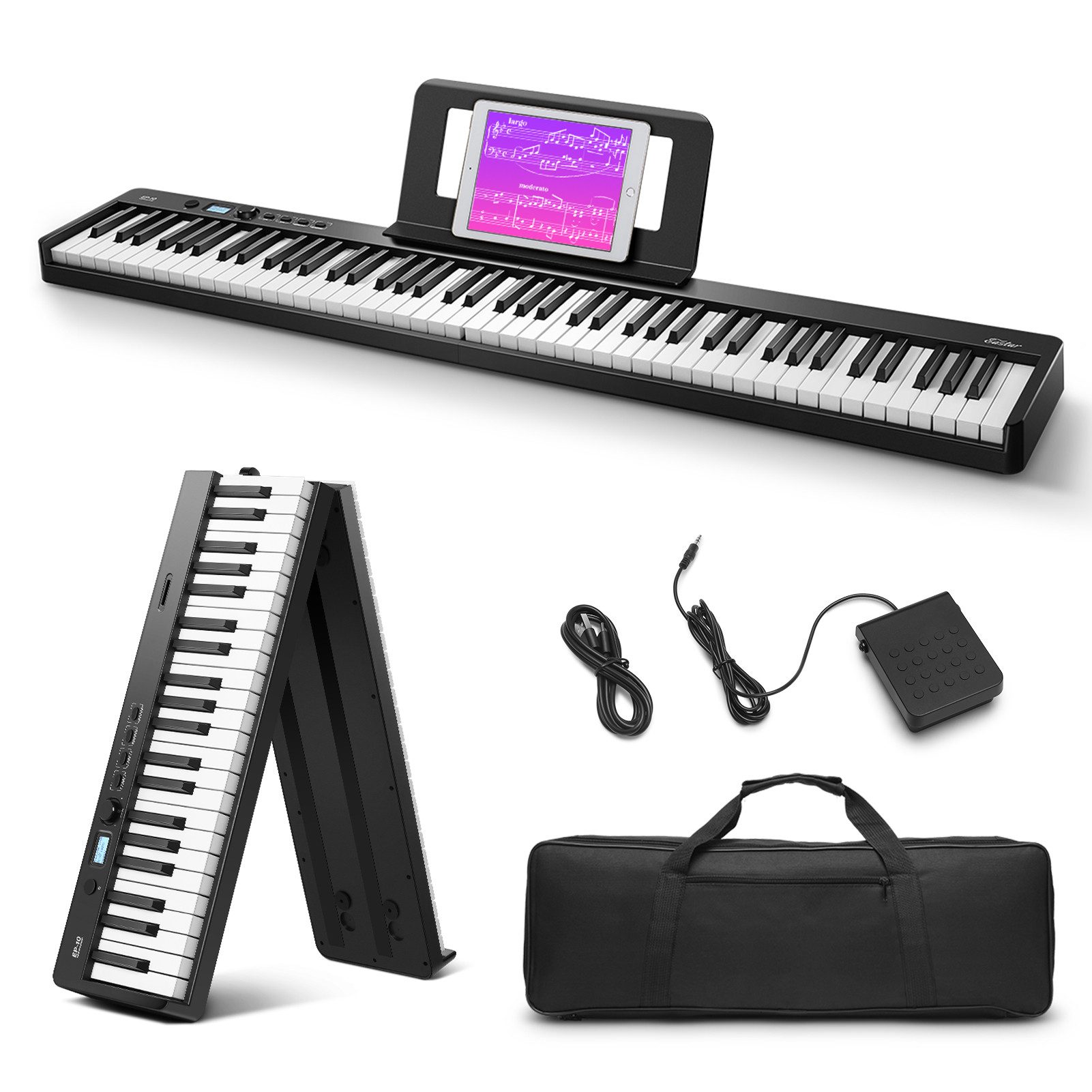 Donner Entertainer-Keyboard E-piano Faltbares Digitalpiano 88 Tasten Tragbares Klavier (SET), Für Anfänger mit 128 Rhythmen Akkorden und Noten mit Klaviertasche