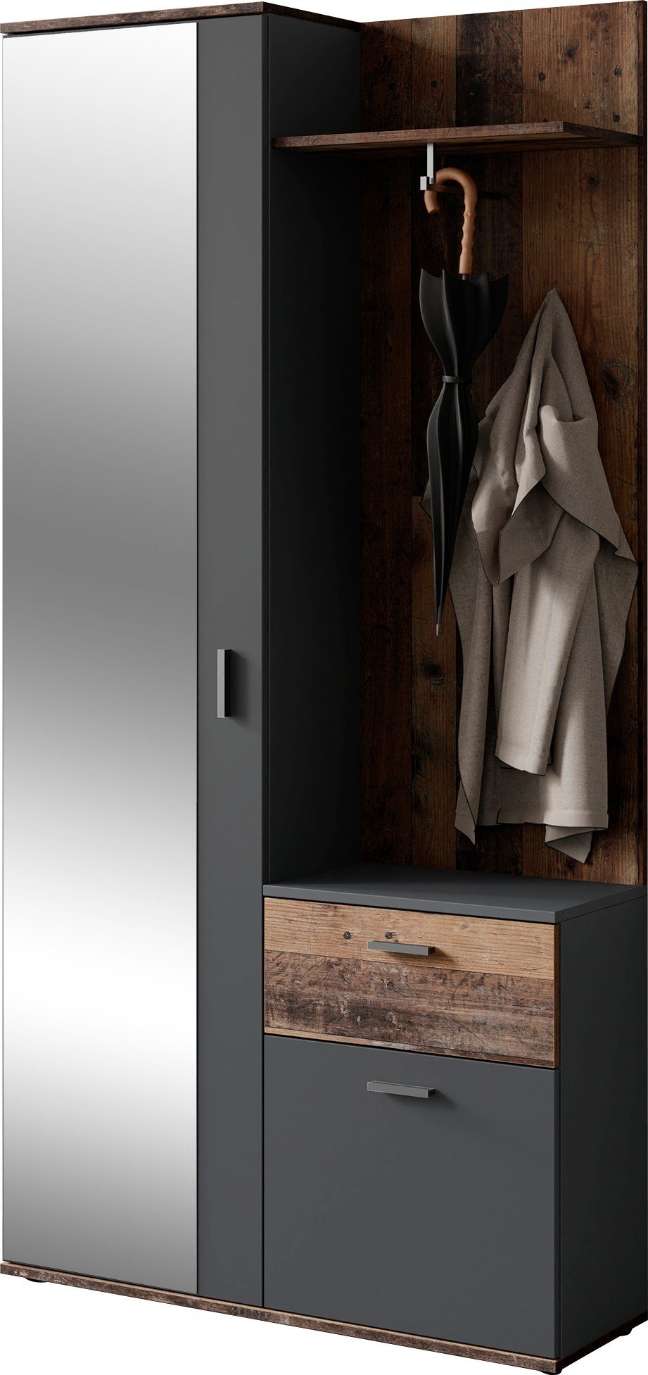 byLIVING Kompaktgarderobe Jakob mit großem Spiegel und Ablage, Breite 97 cm