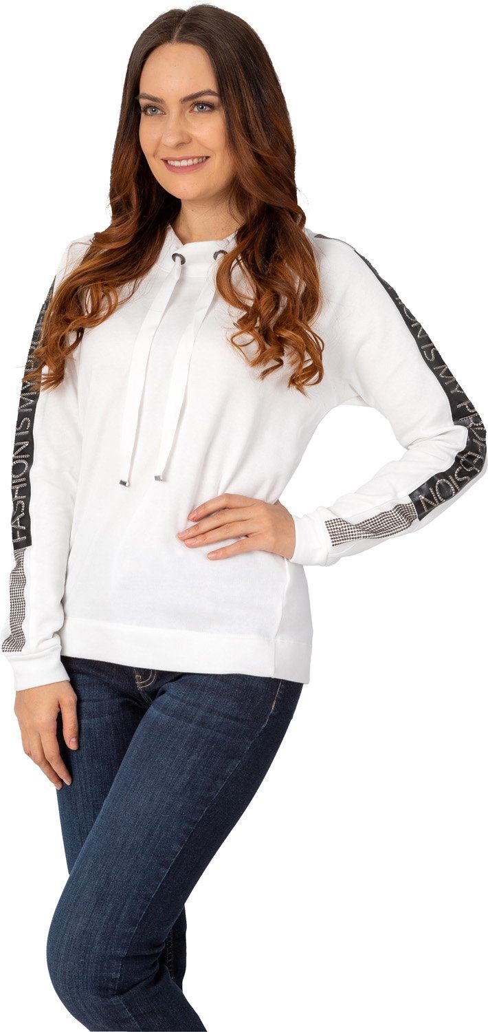 Sweatshirt 186-7130, mit Tunnelzug-Kragen und Strassbesatz