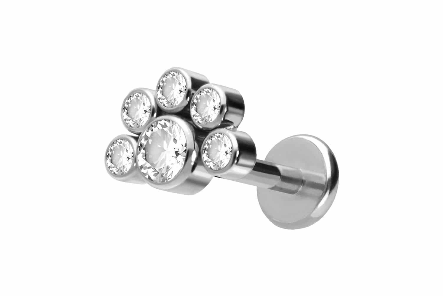 Piercing-Set Titan Labret mit Push Fit 6 KRISTALLE