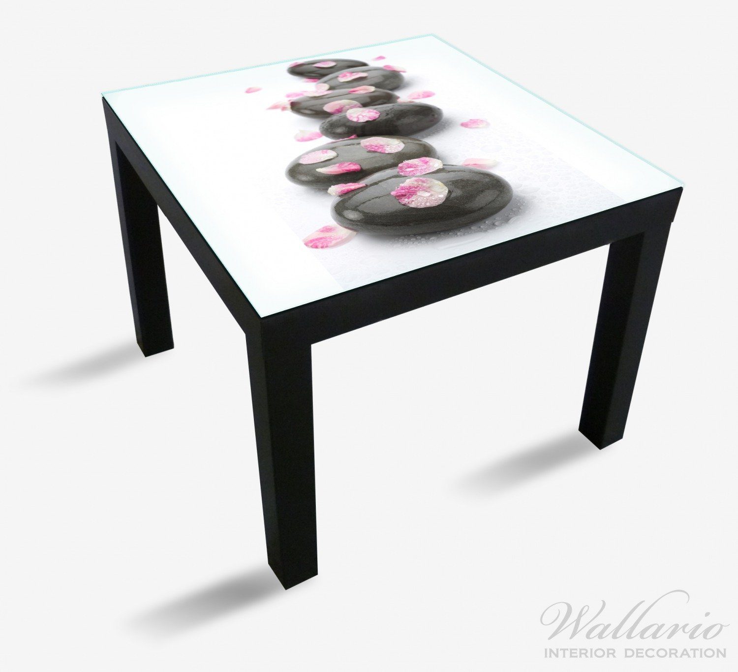 Steine Ikea Blütenblättern Dunkle Tisch Tischplatte mit geeignet Wallario für (1 Lack St),