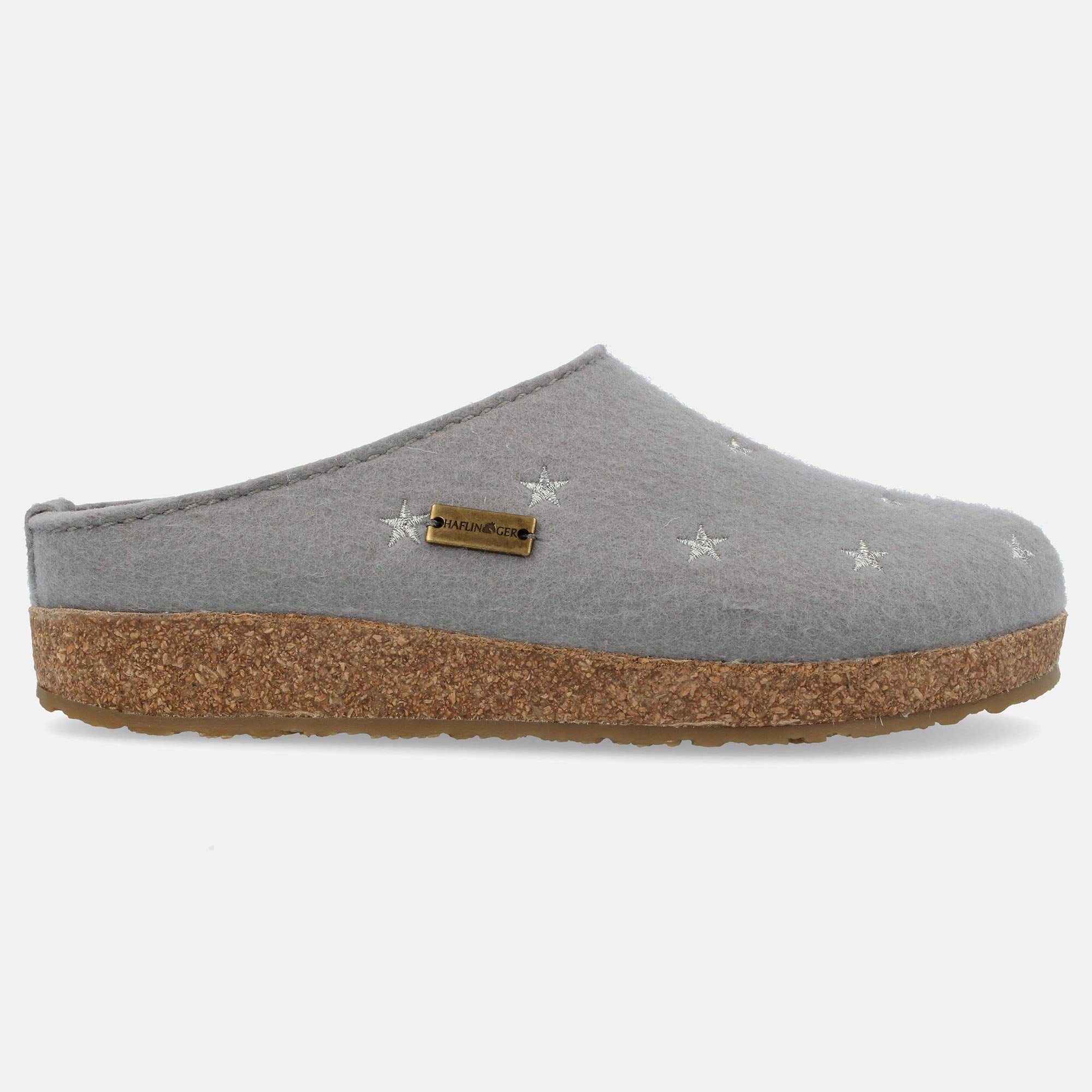 Haflinger Grizzly Stelline Filzclog aus reinem Wollfilz Unisex Sternmotiv Hausschuh