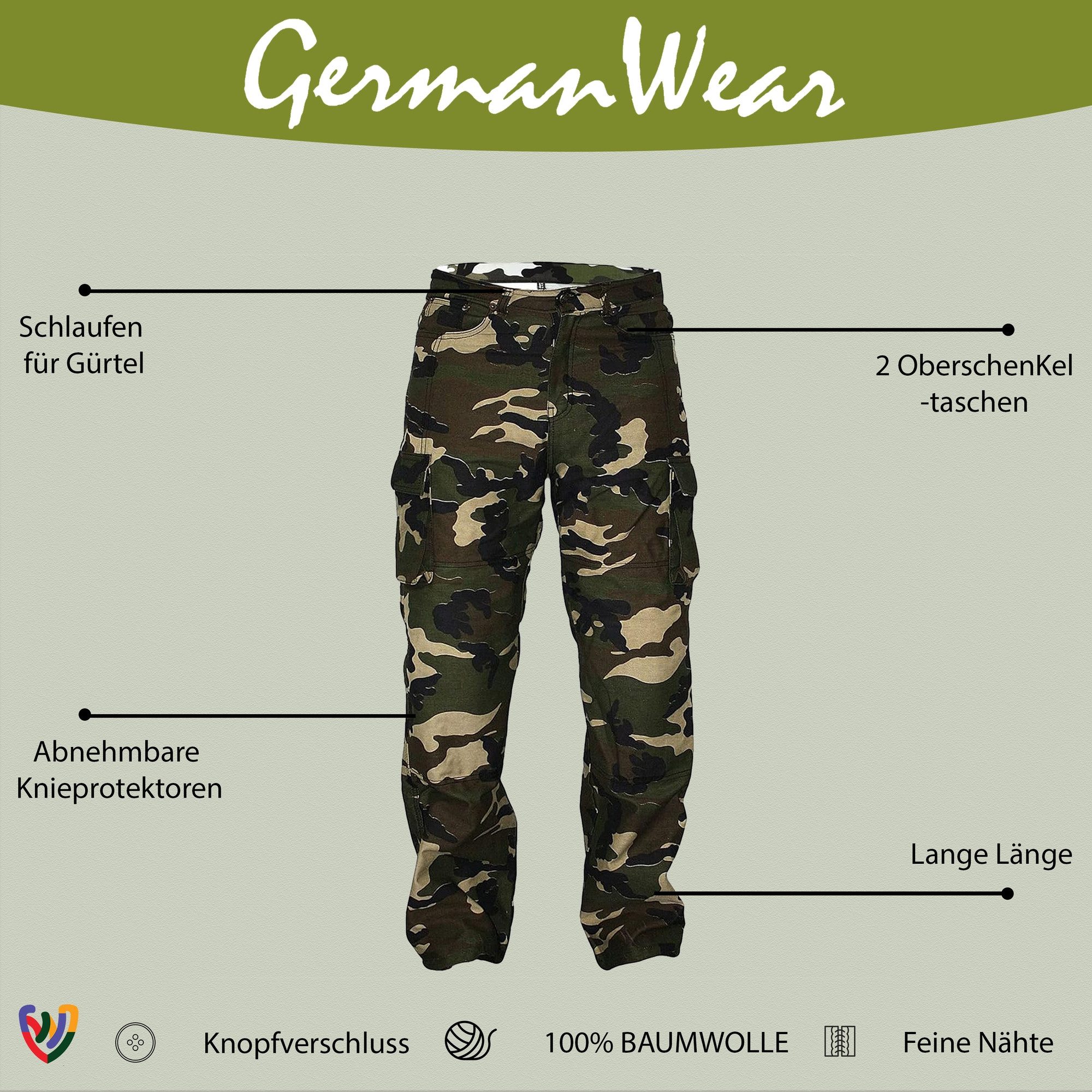 German Wear Motorradhose JEANS-003 Motorradjeans Biker Cargohose mit Schutz Aramidstoff & CE-Protektoren – Bild 3 von 5