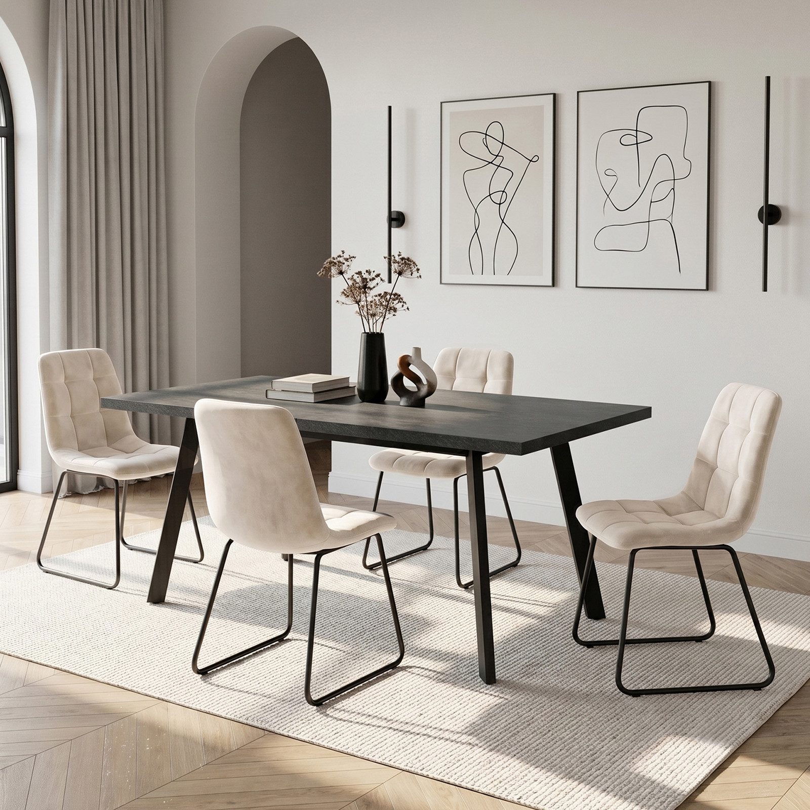 Jiexi Essgruppe Essgruppe Ausziehbar 140-180cm Dunkelrhein-Optik & Flanell Stühle