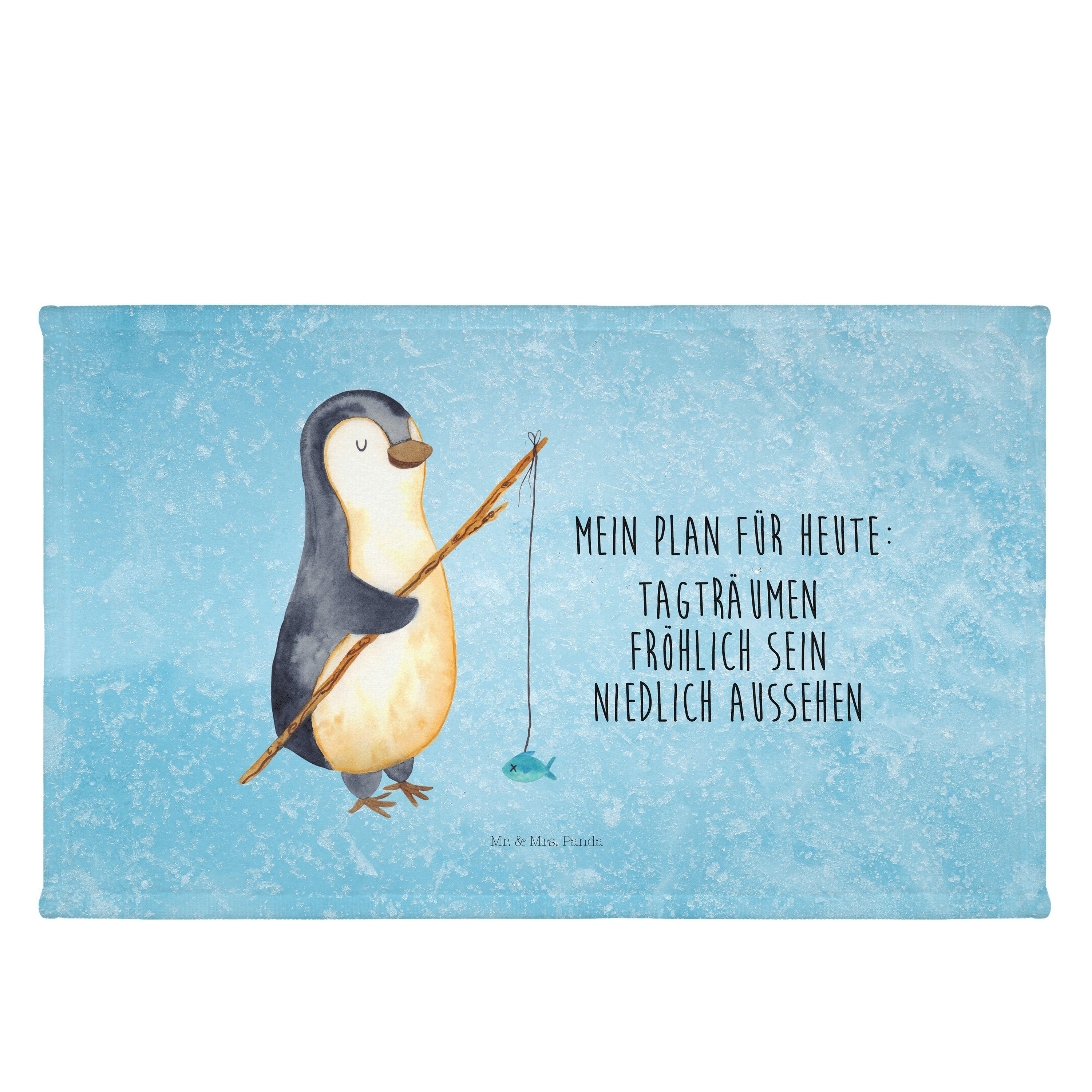 Mr. & Mrs. Panda Handtuch Pinguin Angler - Eisblau - Geschenk, Gästetuch, Angelurlaub, Pinguine, (1-St)