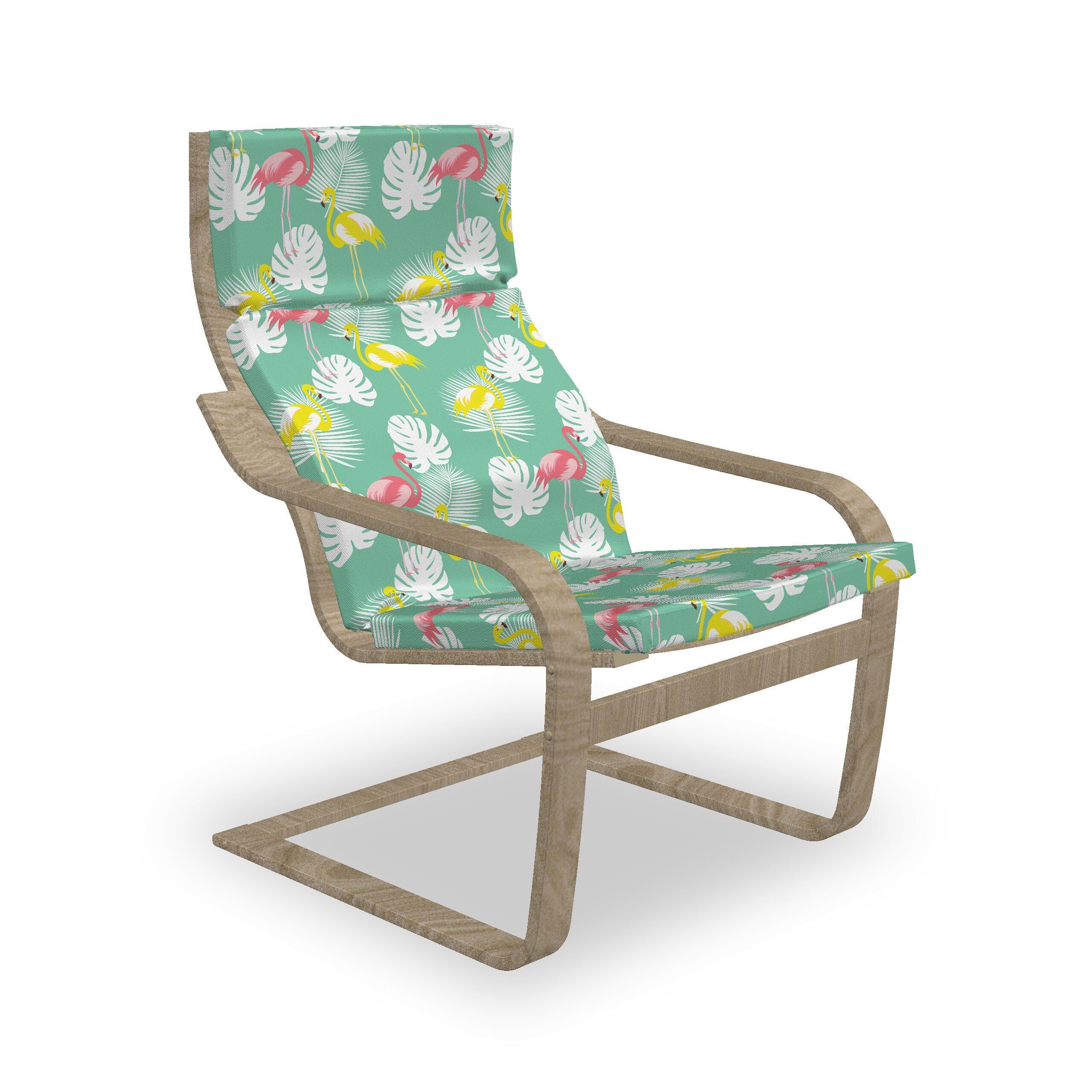 Flamingos Tropical Reißverschluss, Sitzkissen Blätter und mit mit und Stuhlkissen Stuhlkissen Abakuhaus Motiv Hakenschlaufe