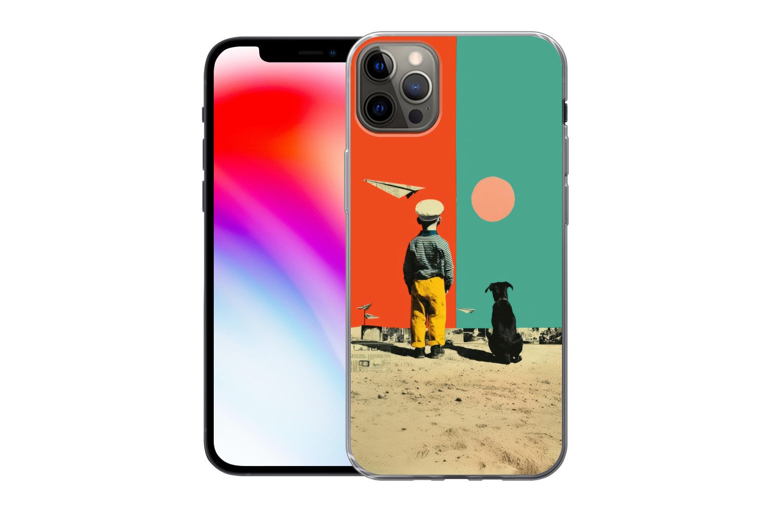 MuchoWow Handyhülle für Apple iPhone 13 Pro Max Retro - Junge - Hund - Rot - Grün, Smartphone-Bumper, Print, Handy Schutzhülle Dünn