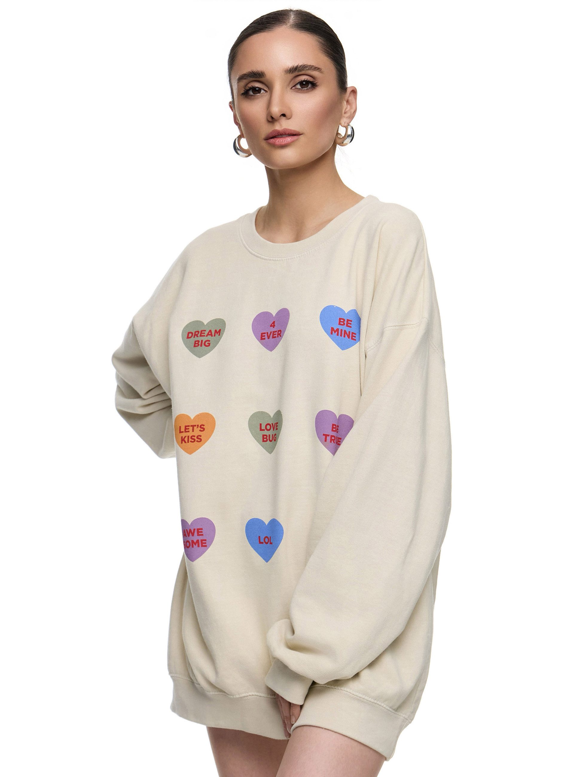Worldclassca Sweatshirt Worldclassca Oversized Sweatshirt LOVE Print Langarm Pullover Uni PRINT BE TRUE - LETS KISS - BE MINE - DREAM BIG - LOVE BUG - HUG ME