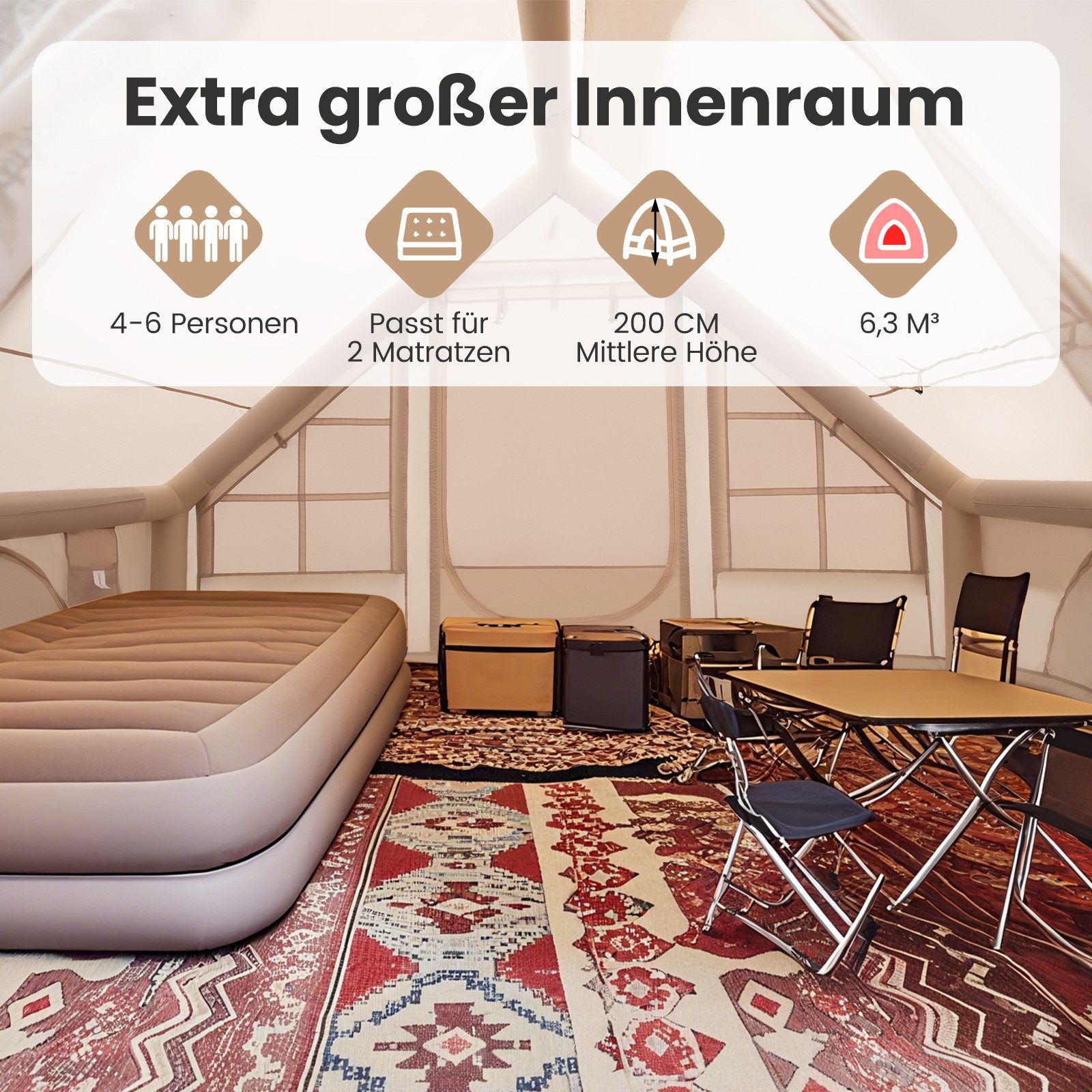 COSTWAY aufblasbares Zelt, Personen: 6, Campingzelt Oxfordstoff mit Pumpe