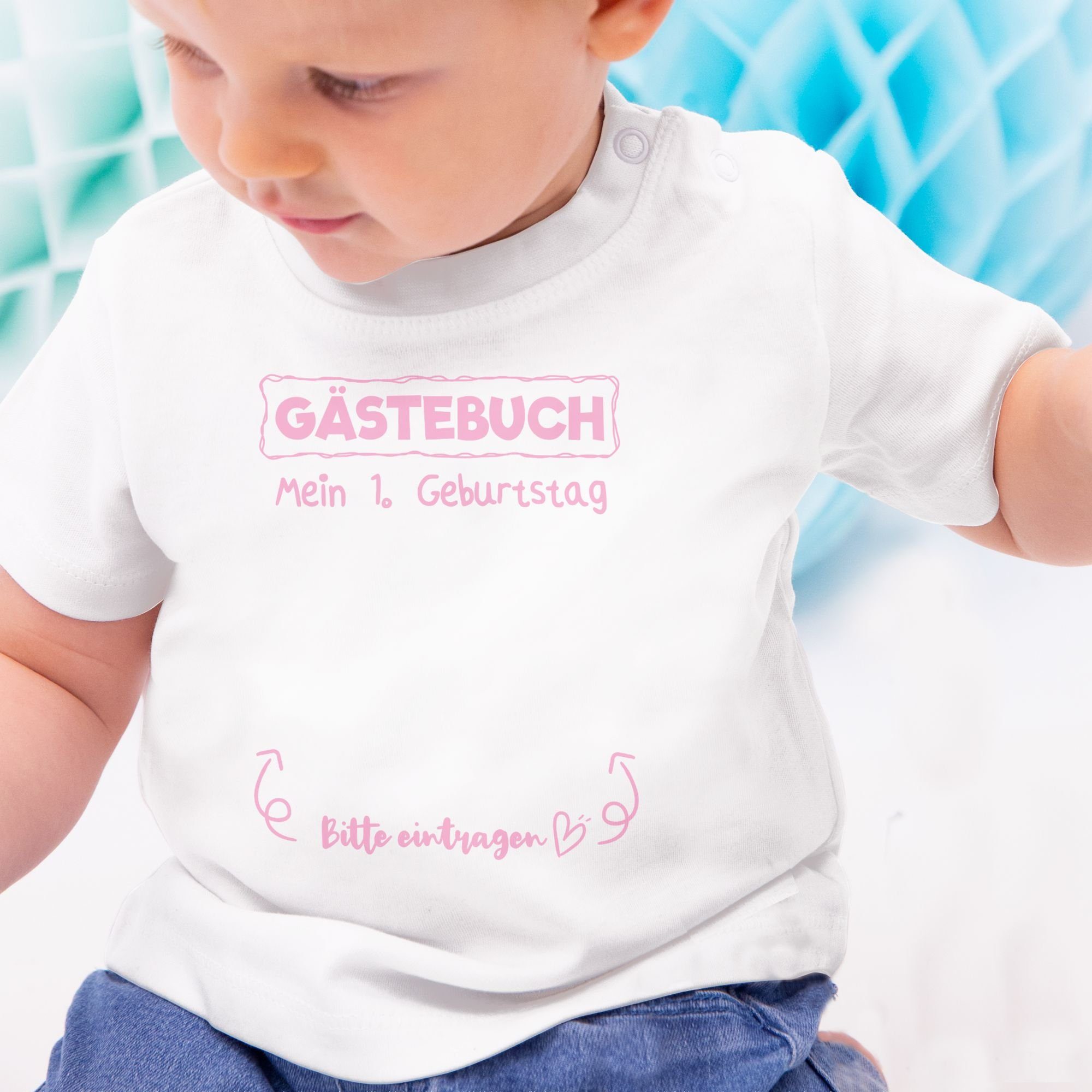 erster 1 Shirtracer T-Shirt Geburtstag Gästebuch Mein 1. Weiß rosa Geburtstag