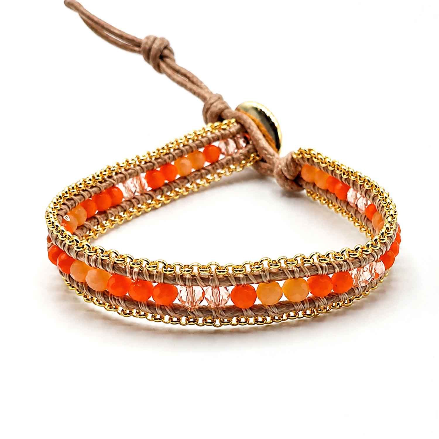 Impala Wickelarmband Kavita mit Kristallglasperlen & Edelstahl vergoldet, Armband mit Kristallperlen