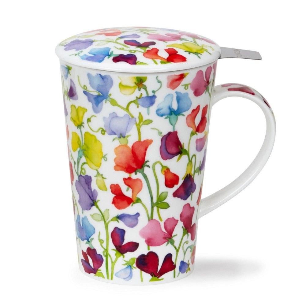 Dunoon Tasse Floral Fiesta Edelstahl-Teesieb Deckel Shetland 0,44 l Fine Bone China, 1-tlg.