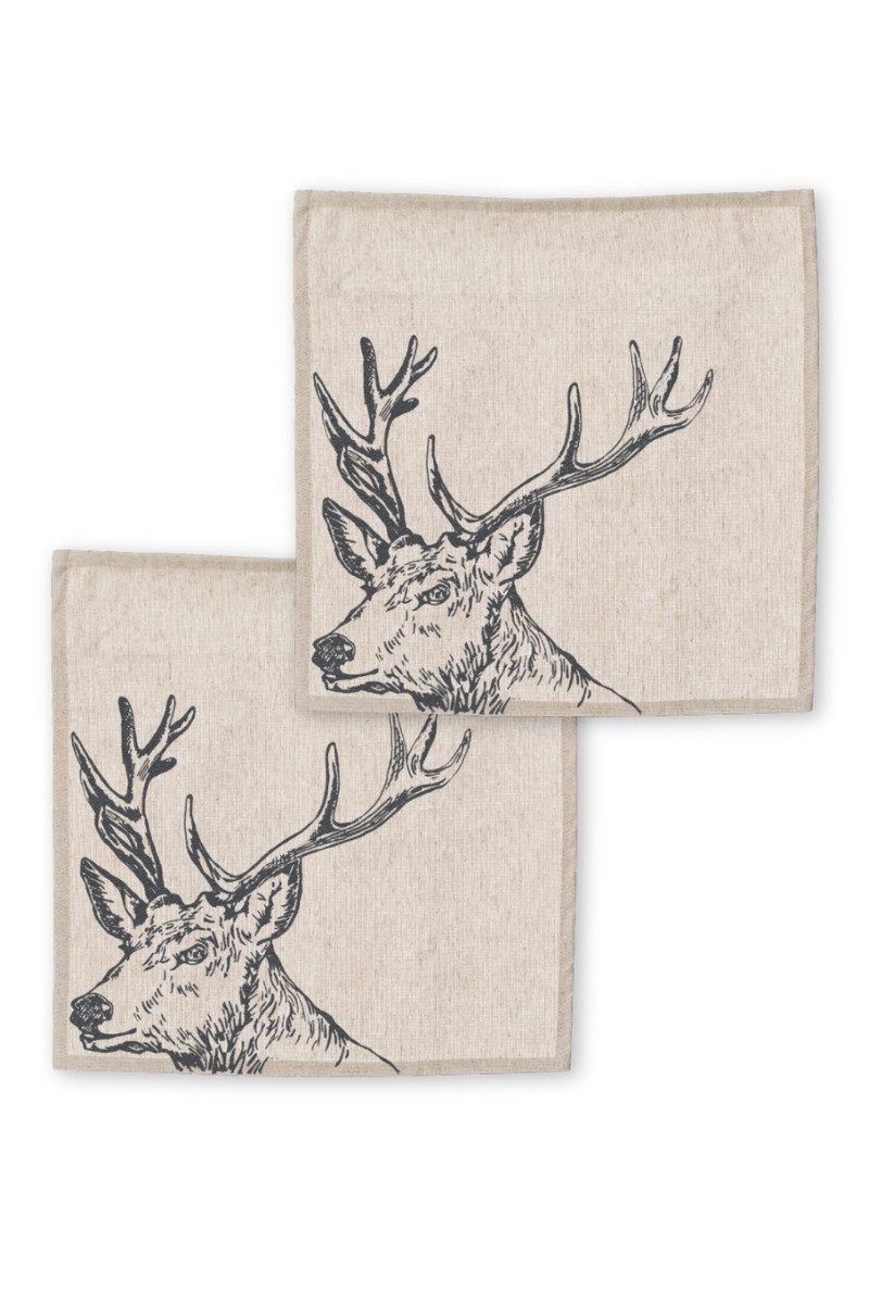 Selbrae House Ltd Stoffserviette Servietten Leinen 2er-Pack - HIRSCH - natur