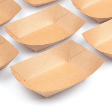 Einwegschale 1000 Stück Kraft Karton-Snack-Schalen (154×107×41 mm), 400 ml (13,5 OZ), braun, Pappschale Pommesschale Foodtray Snackschale