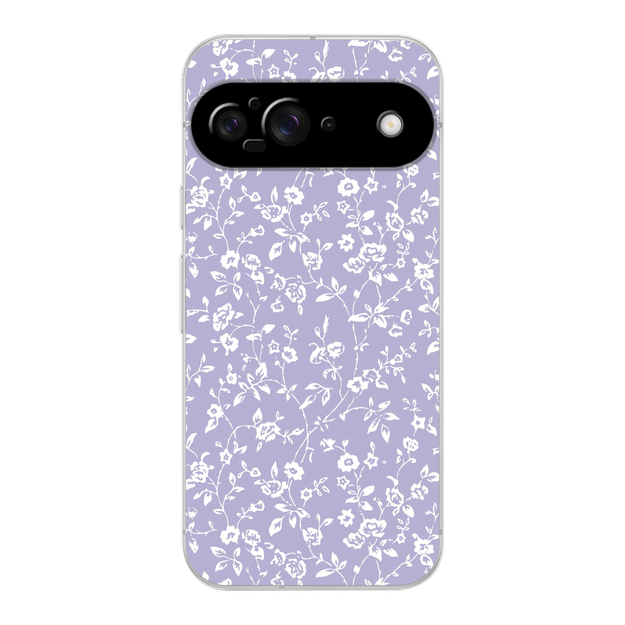 MuchoWow Handyhülle für Google Pixel 9 Florales Muster - Lila - Weiß - Blumen, Handy Case, Silikon, Bumper Case Dünn
