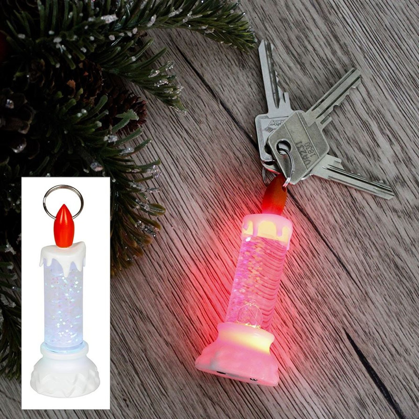 BURI Kugelleuchte LED-Schlüsselanhänger Glitterkerze mit Farbwechsler Weihnachtskerze Ad
