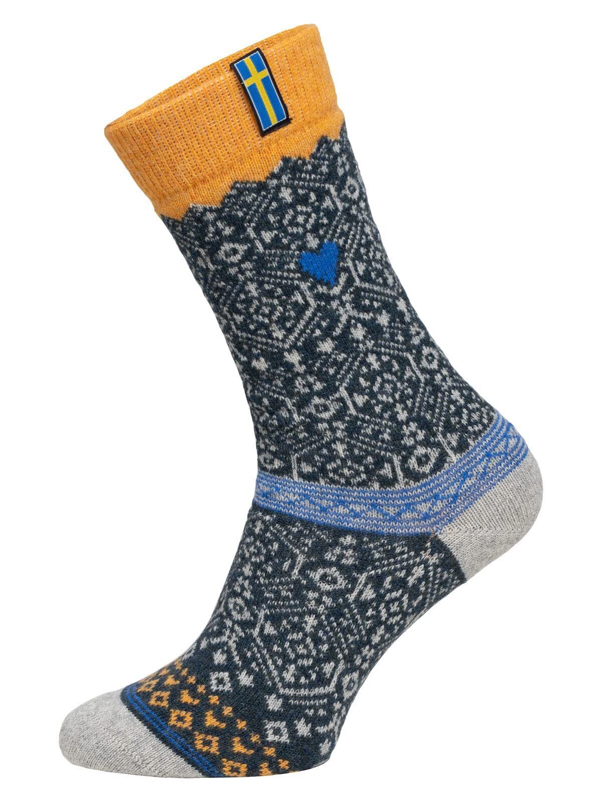 HomeOfSocks Norwegersocken Ein Paar 70% Wollsocken Schweden Flagge Dünne strapazierfähige Wollsocken