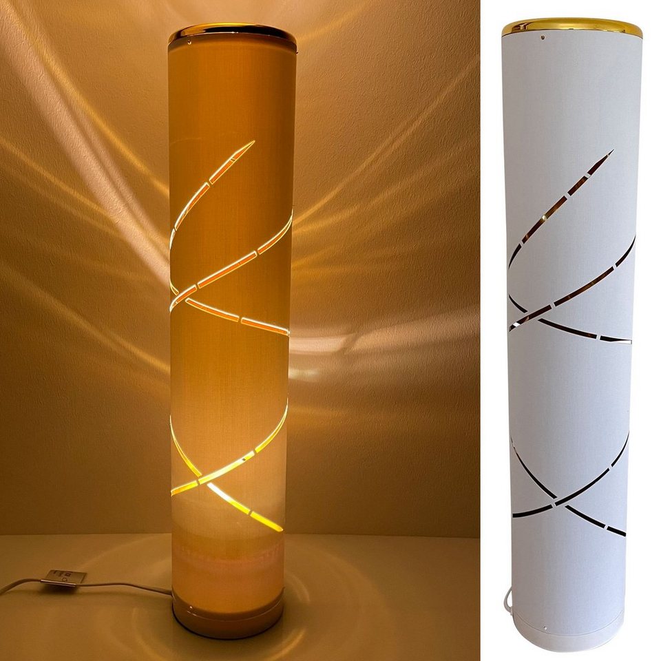 Online-Fuchs LED Stehlampe im Streifen-Schlitz-Design mit goldenem  Innenleben WEIß, Leuchtmittel wechselbar, Lichtfarbe warmweiß, 63 cm hoch,  13 cm im Durchmesser, 1,8 m Zuleitung