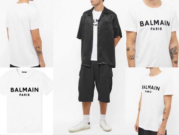 Balmain T-Shirt BALMAIN Flocked Logo Straight Fit T-Shirt Cotton Shirt Paris Tee L