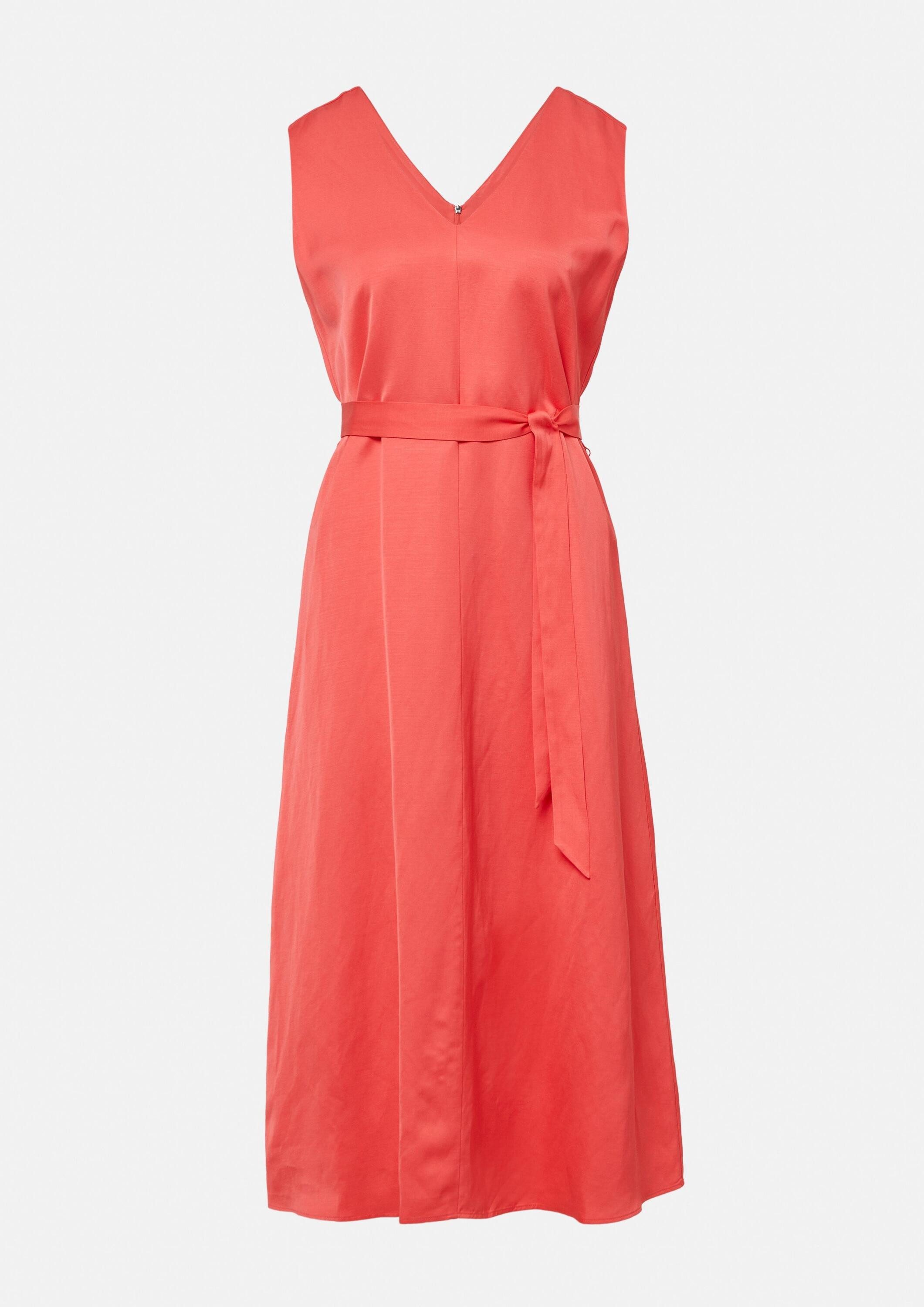 comma Midikleid Kleid Satiniertes Leinenmix-Kleid in Midilänge