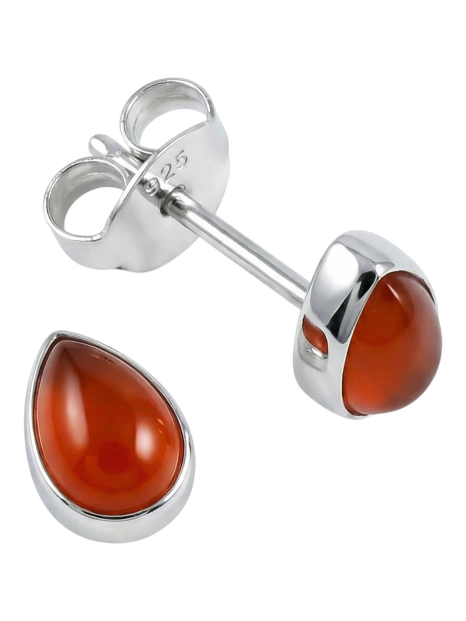 mantraroma Paar Ohrstecker SAMA Tropfen aus 925 Silber mit Karneol (Paar, Paar Ohrringe mit Schmuckbeutel), 925 Sterling Silber Ohrringe für Damen