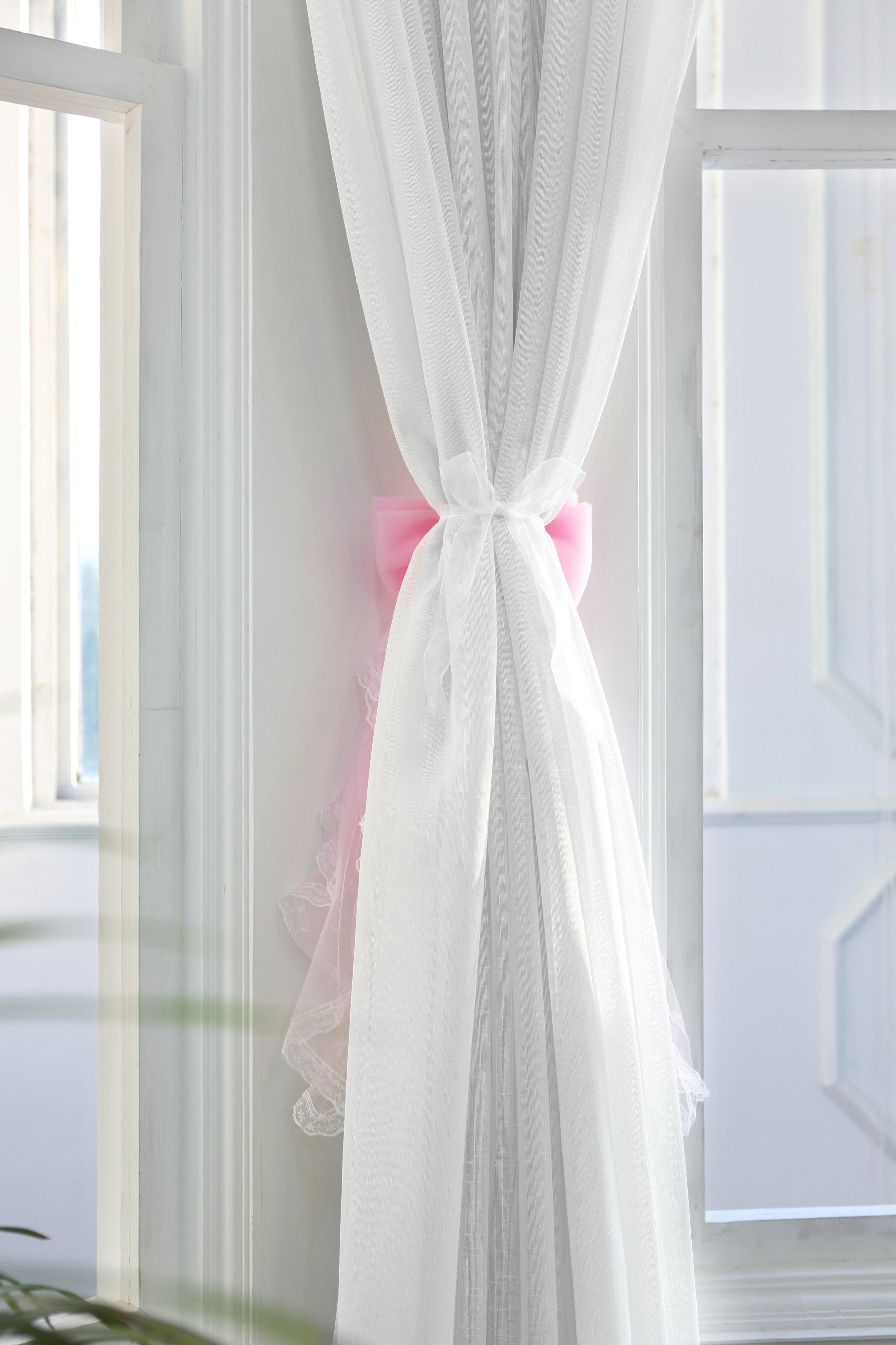 Rosa Schleife Vorhang, Spitze Spitze Paar 1 Fenster Raffhalter Raffhalter handgemachte zggzerg