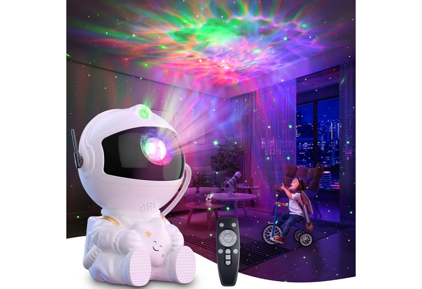 ANYSUN Nachtlicht LED Sternenhimmel Astronaut Galaxy Projektor, LED fest integriert, LED Sternenprojektor mit Nebel und Fernbedienung