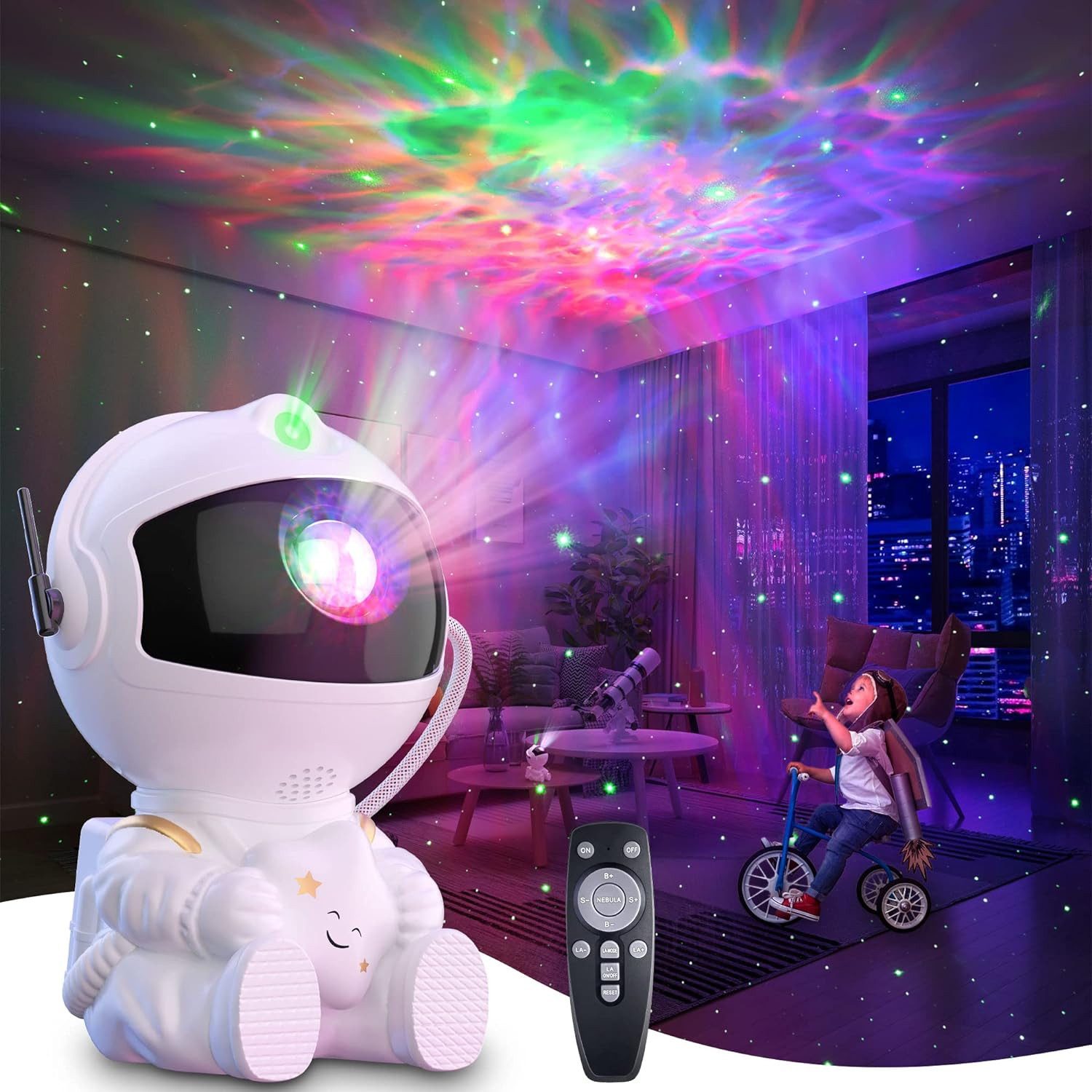 Fanttik Nachtlicht LED Sternenhimmel Astronaut Galaxy Projektor, LED fest integriert, LED Sternenprojektor mit Nebel, Timer und Fernbedienung