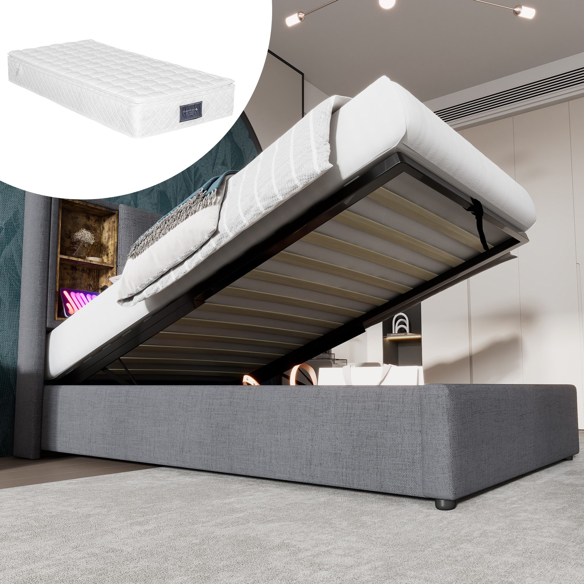 STILVORA Polsterbett 90x200 Bettgestell mit Stauraum,Jugendbett günstig online kaufen