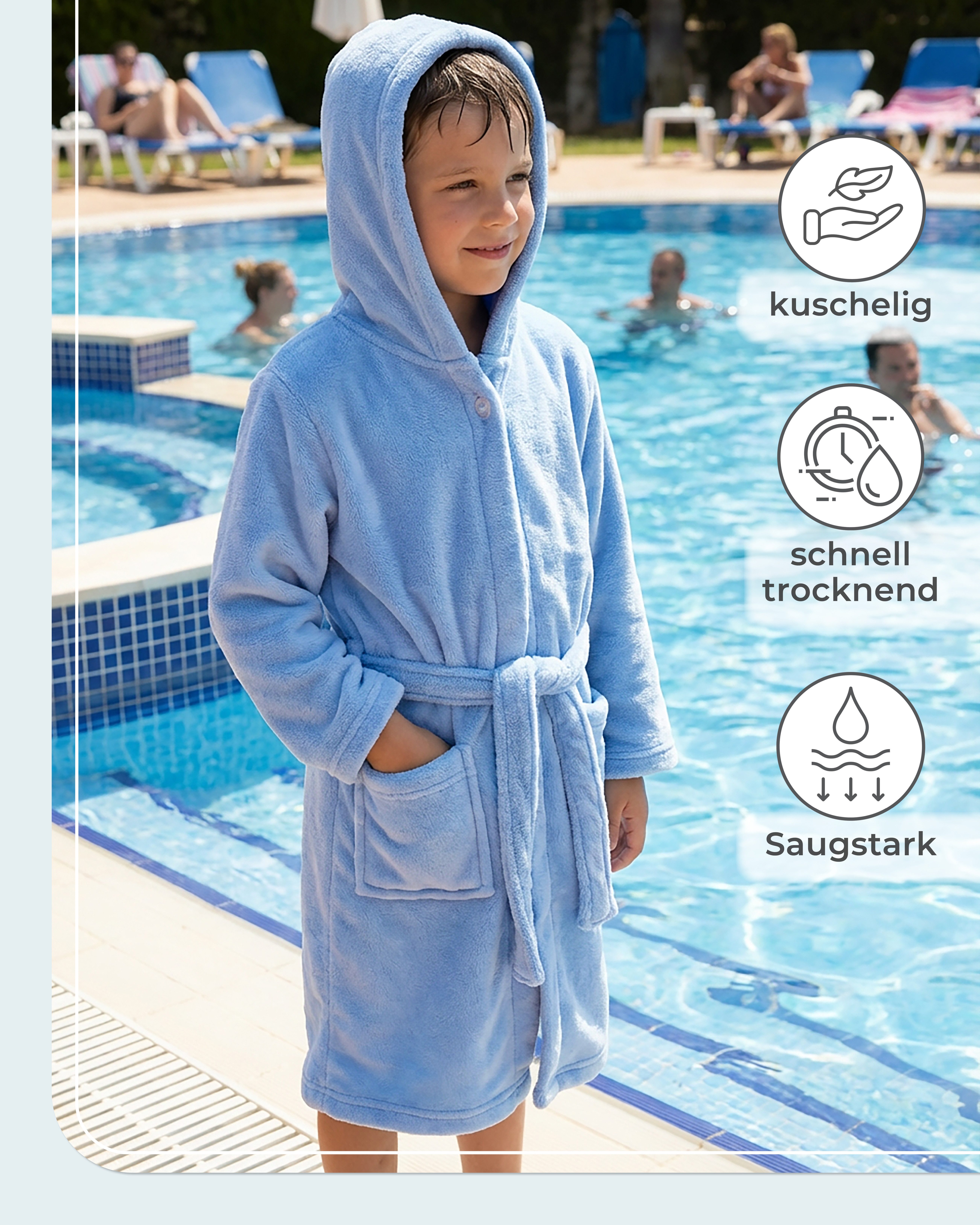 Gräfenstayn Kinderbademantel aus Fleece mit Kapuze & Knopf – Flauschiger Kinder-Bademantel, für Jungen & Mädchen, Größe 146-152 – Bild 5 von 5