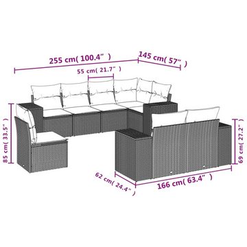 furnicato Garten-Essgruppe 8-tlg. Garten-Sofagarnitur mit Kissen Schwarz Poly Rattan, (Lounge-Set, 1-tlg)