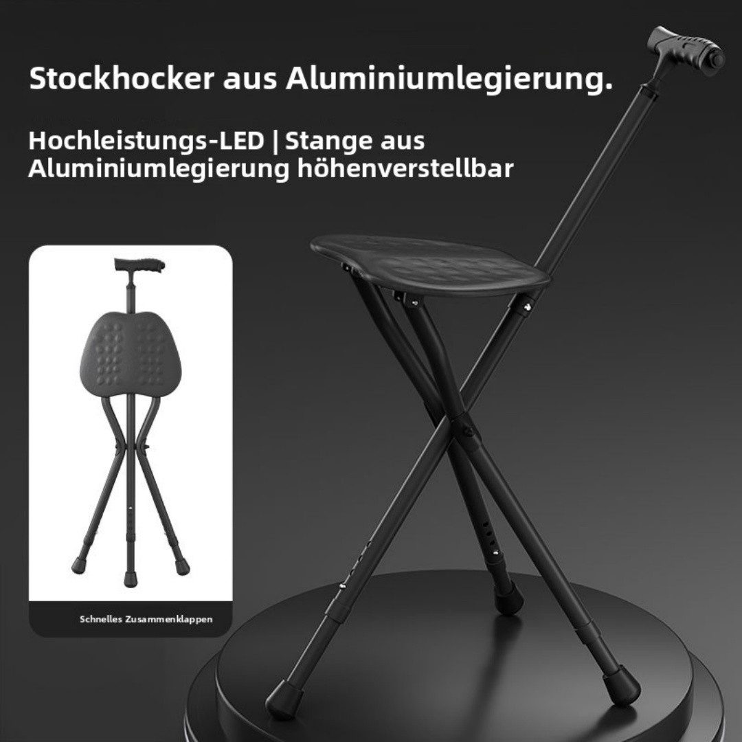 COVNBXN Gehstock Multifunktional faltbar höhenverstellbar Gehstock Sitz 100kg belastbar, 1-tlg., Leicht von Senioren zu tragen, Gehstock mit Sitz – rutschfeste Gehhilfe für Senioren