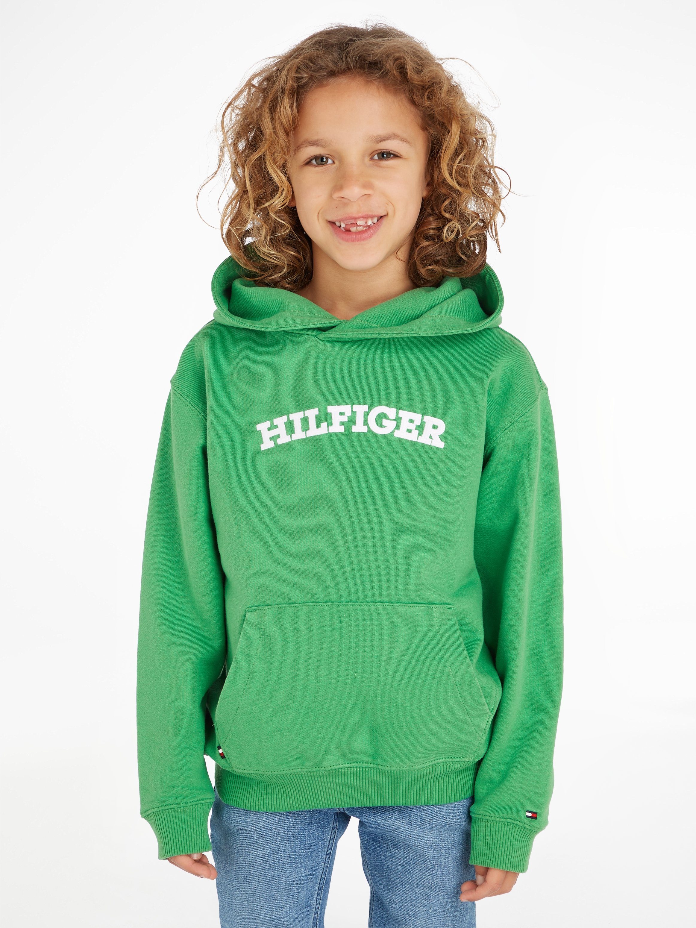 Tommy Hilfiger Kapuzensweatshirt HILFIGER ARCHED Logo-Schriftzug mit Hilfiger HOODIE Coastal_Green