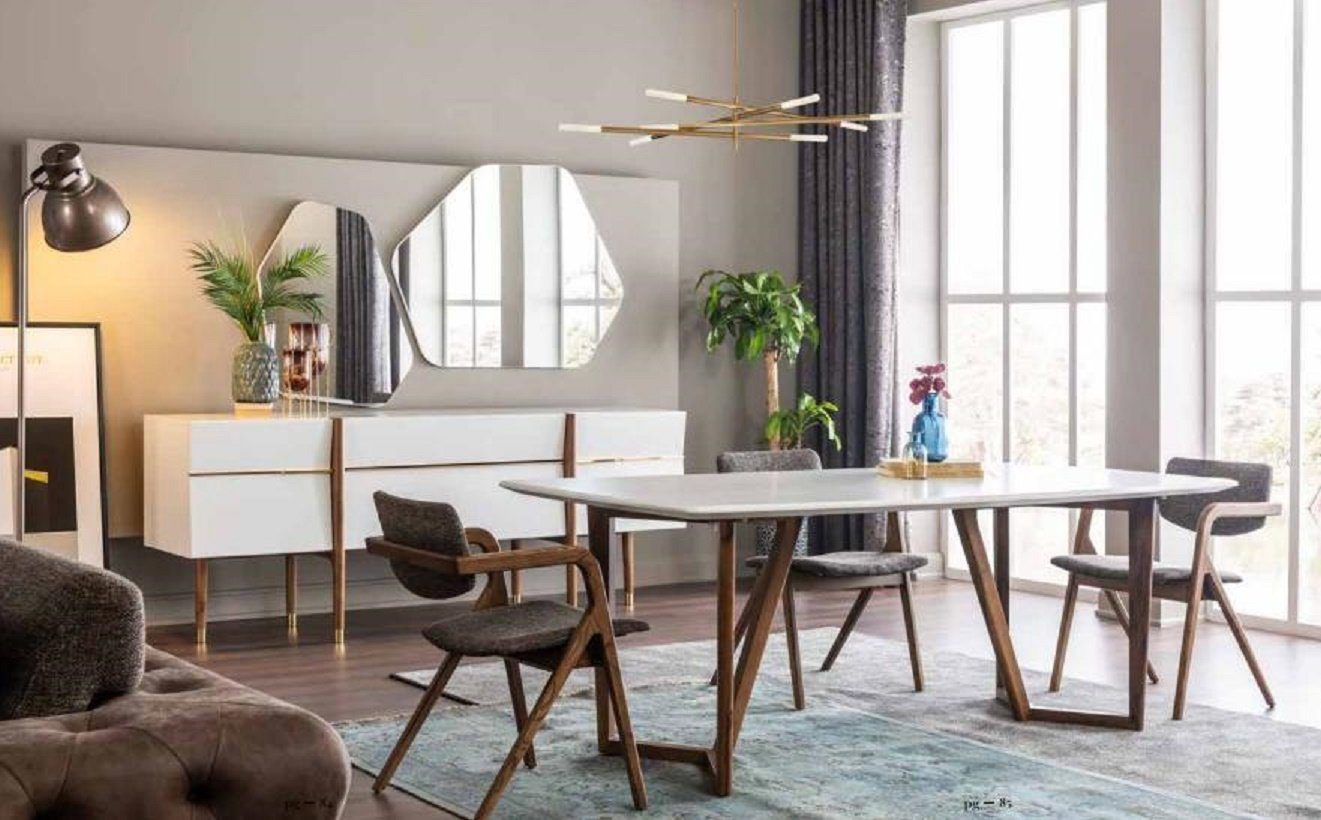 Weiß JVmoebel Essgruppe 6x Set Esszimmer Essgruppe Tisch Stühle 7tlg Holz Esstisch Modern, in Made Europa (Esstisch, Stühle),