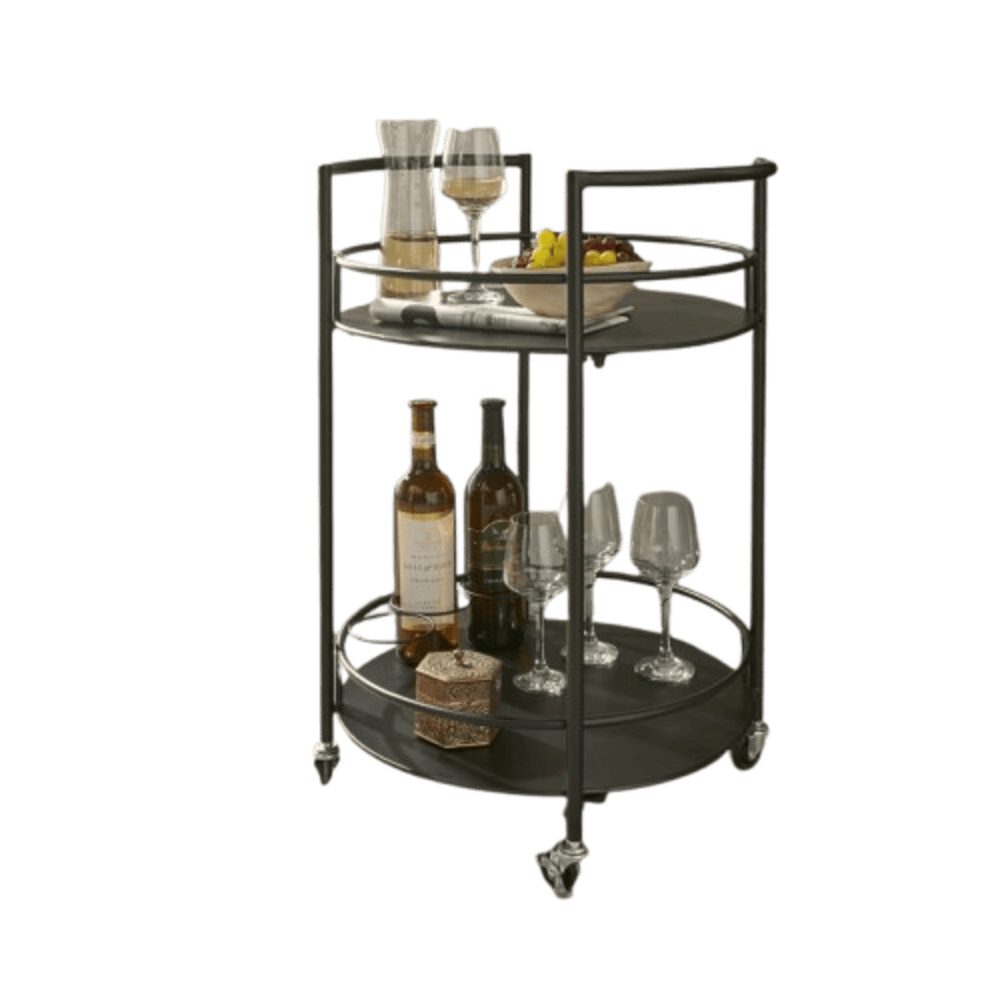 Home-trends24.de Servierwagen Barwagen Beistelltisch Metall Schwarz Flaschenhalter Rund