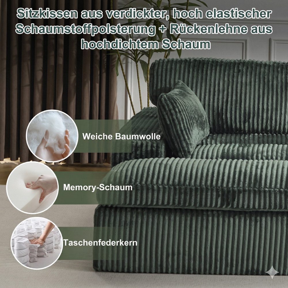Leawin Sofa Cordsofa 2-Sitzer mit Bettfunktion, modernes Schlafsofa für Wohnzimmer, Weicher Cordbezug, flexible Kombination & ideal für kleine Räume