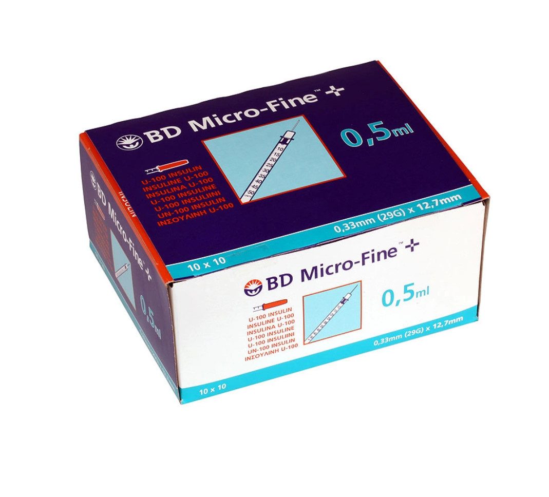 DocMed Feindosierspritze BD Micro-Fine+ Insulinspritze 0,5 ml U100 0,33x12,7mm, (Spar-Set, Weltweiter Bestseller, 100-St., Steril verpackt), latexfrei – Bild 2 von 5