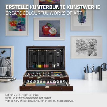 ECD Germany Malstift Zeichenset Malset Künstlerset Künstler Zubehör Set Malkoffer, 112 teilig Zeichnen Malen Kinder/Erwachsene Buntstifte Öl-Acrylfarben