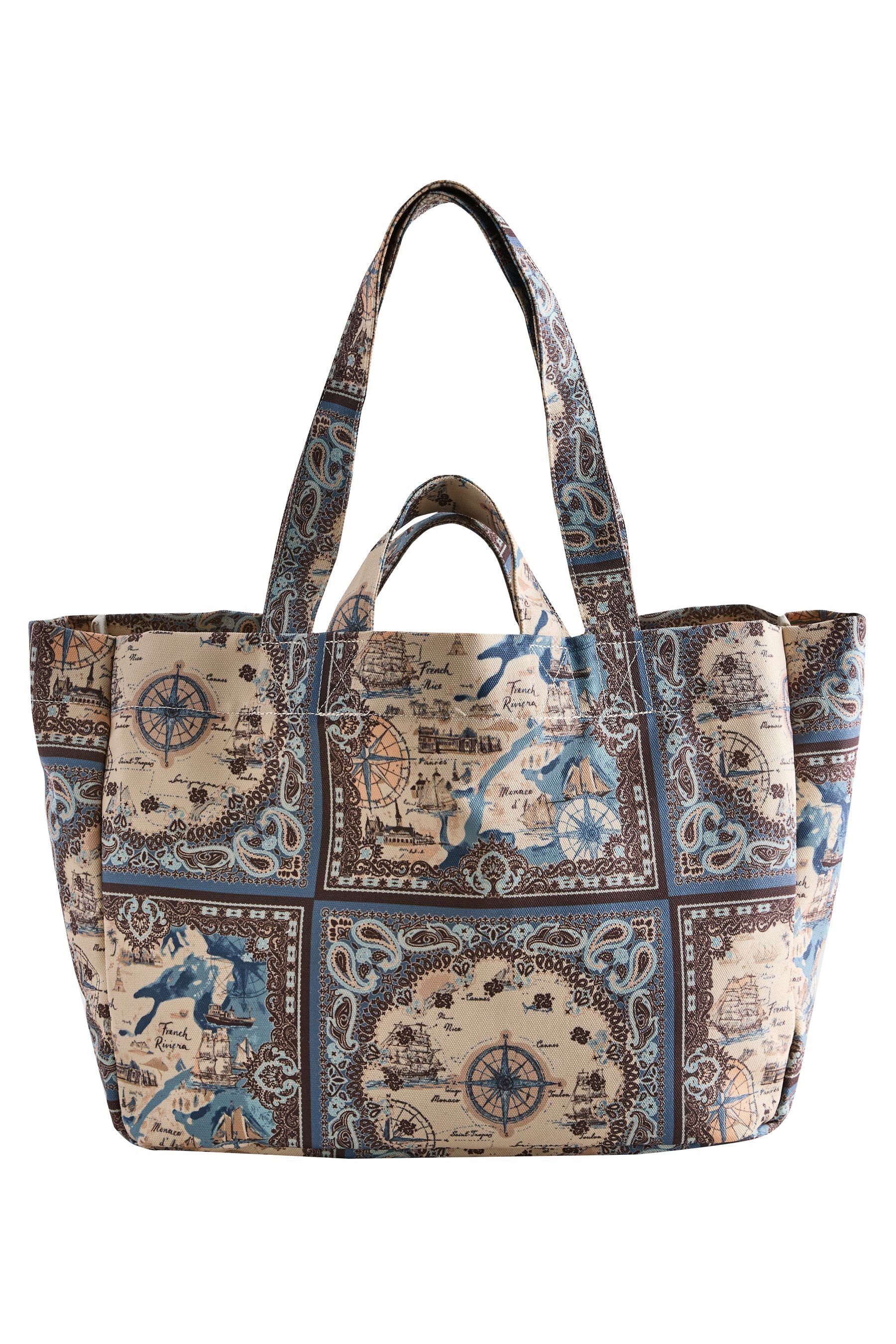 Schultertasche Canvas-Schultertasche mit Landkarten-Print