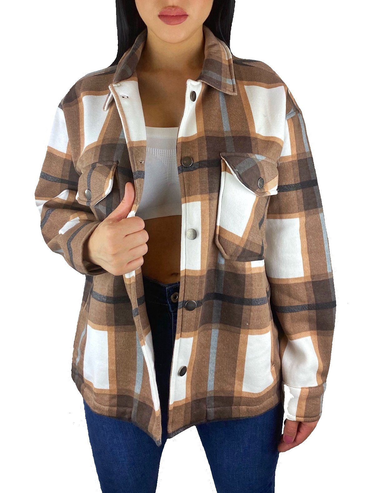 Holzfällerhemd Hemd Worldclassca Oversized Karo Flanellhemd Braun Kariert Hemdjacke Worldclassca