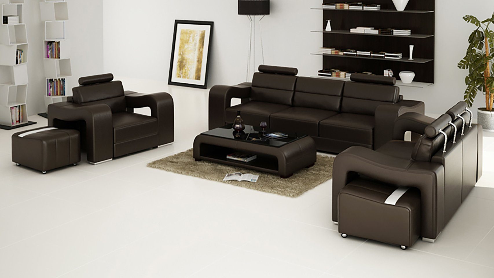 JVmoebel Sofa Braune moderne 3+2+1 Garnitur Leder Sofa Couch Polster Couchen, Made in Europe