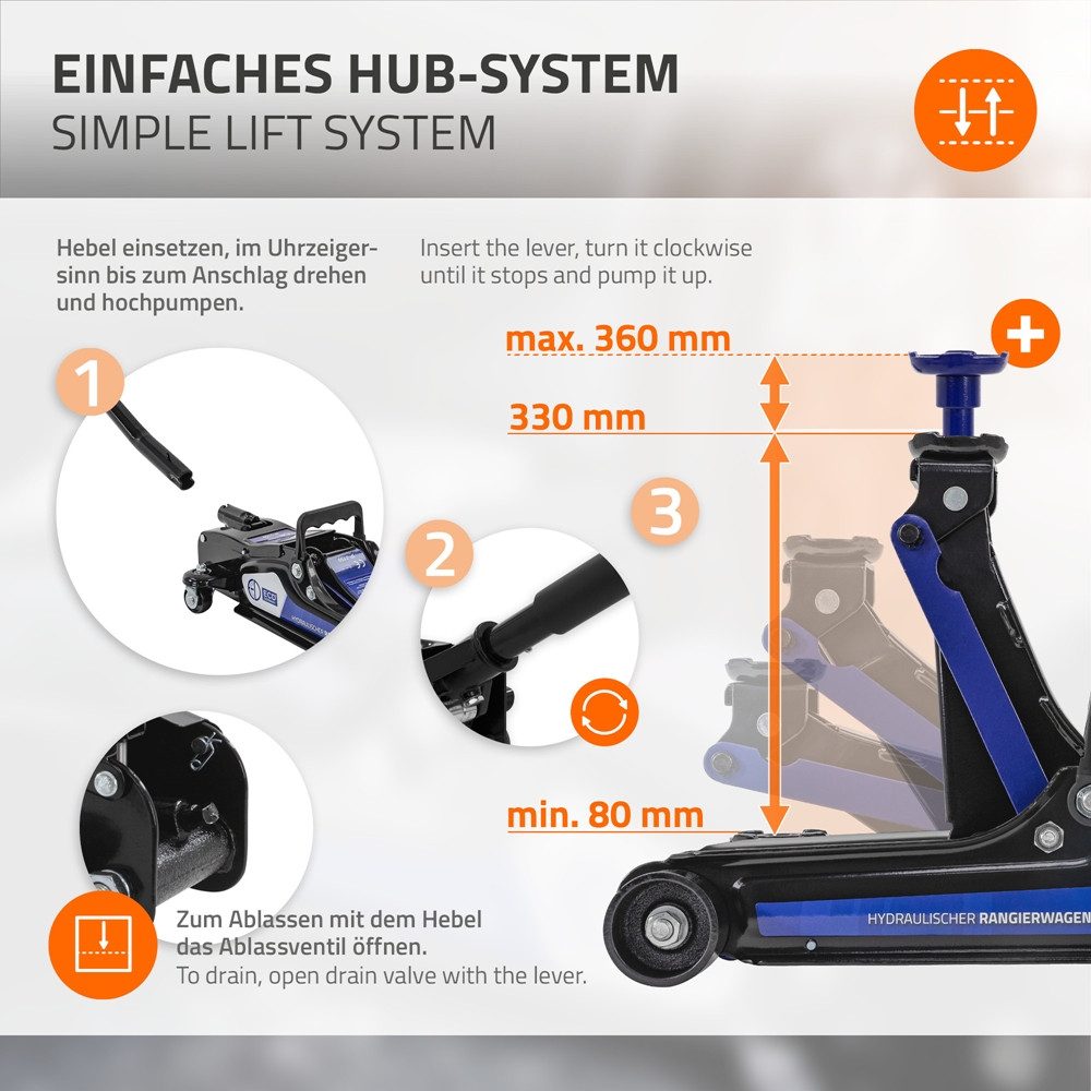 ECD Germany Unterstellbock Autoheber mit 2 Gummiauflagen PKW Rangierwagenheber für Haus Werkstatt, 2500 kg max. Belastbarkeit, (1-St), Wagenheber hydraulisch 36 – Bild 5 von 5