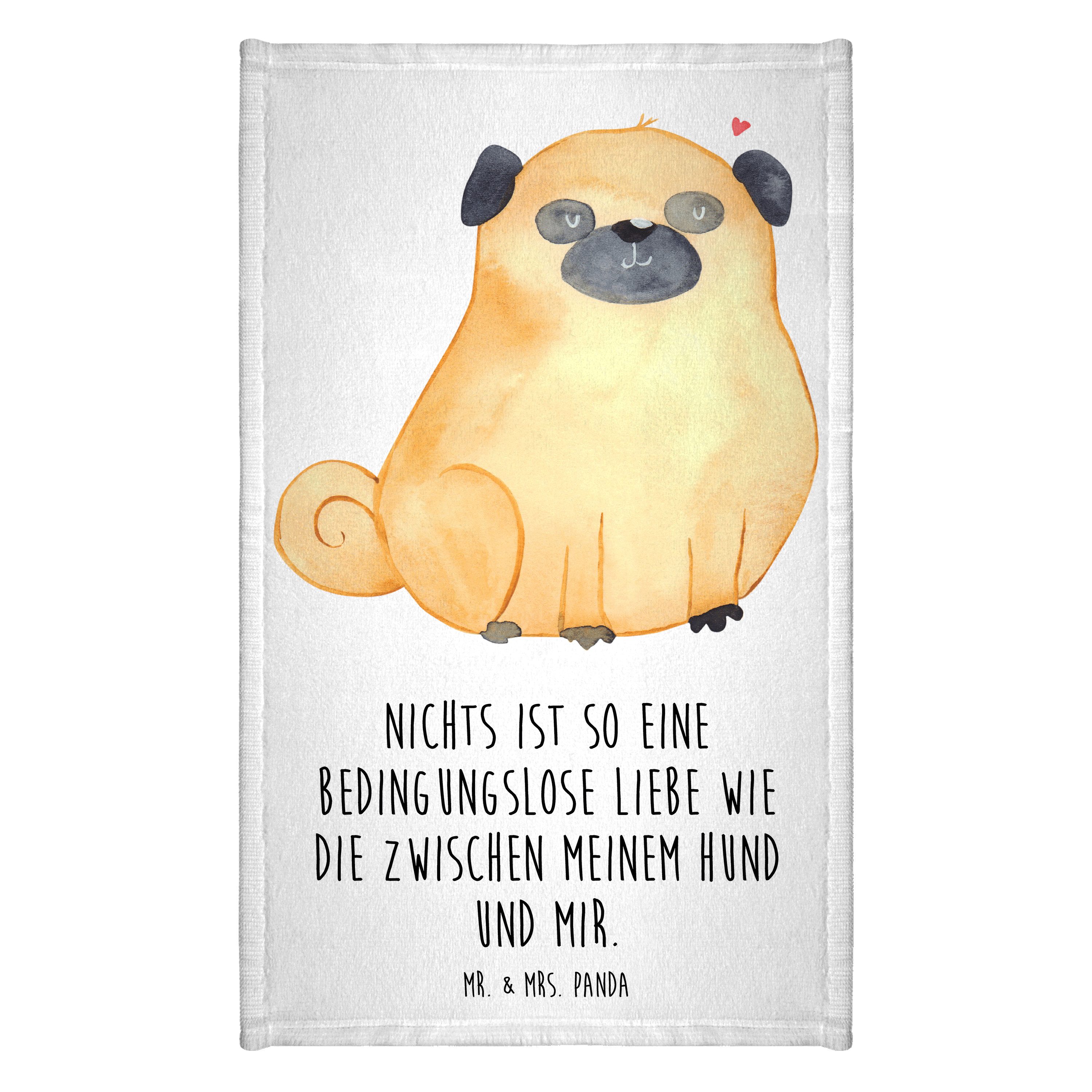 Handtuch Mops - Weiß - Geschenk, Hundemotiv, Frottier, knuffig, Hund, Sprüche