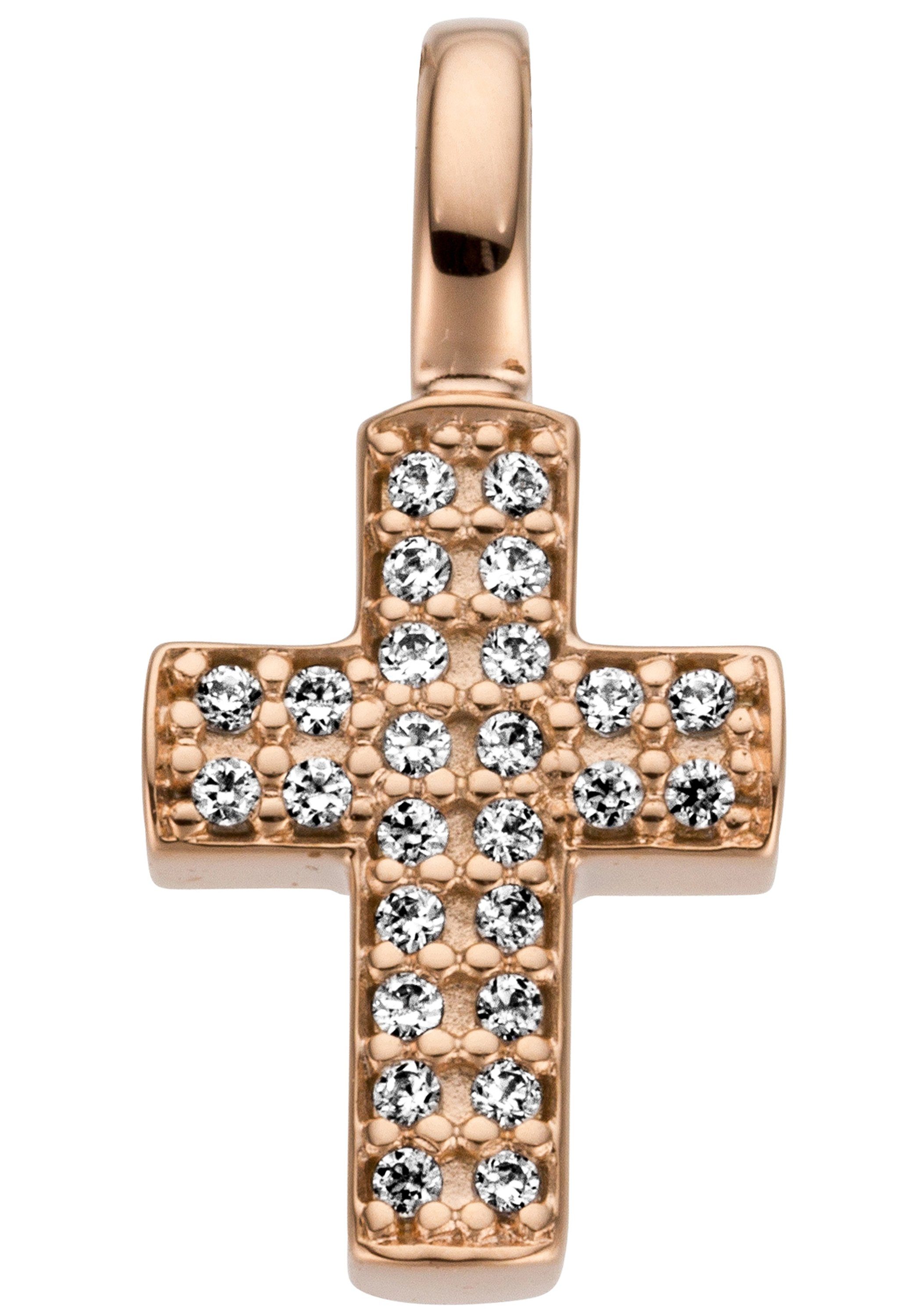 JOBO Kettenanhänger Anhänger Kreuz, 585 Roségold mit 26 Diamanten