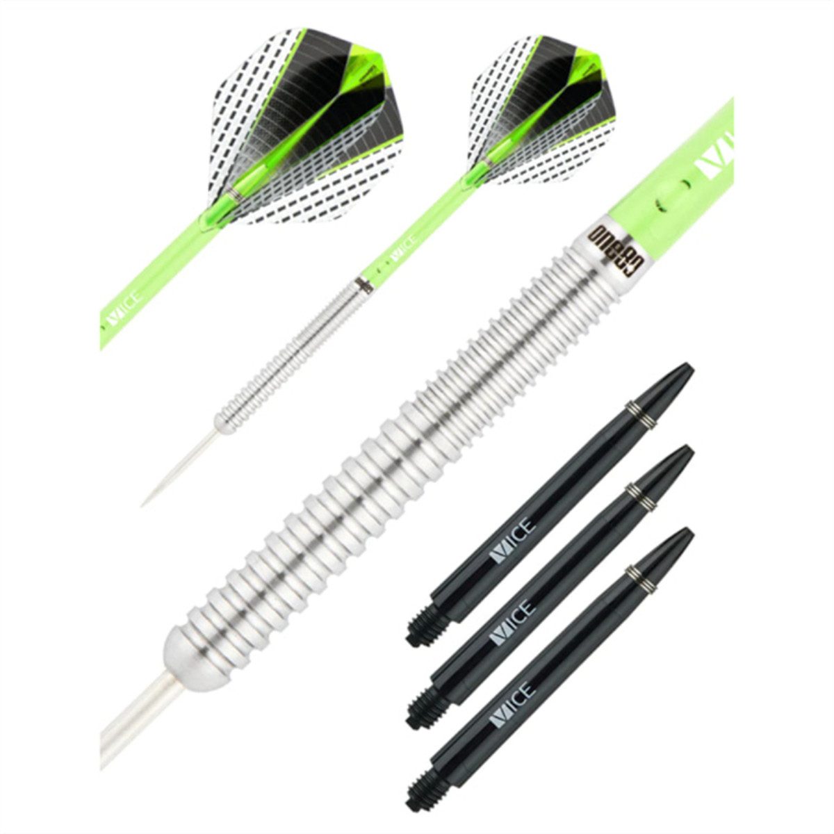 one80 Dartpfeil Strike 02 Steeltip 3er-Dartset 22g Silber-Grün Steeldarts, Strukturierte Griffzone unterstützt klare Orientierung